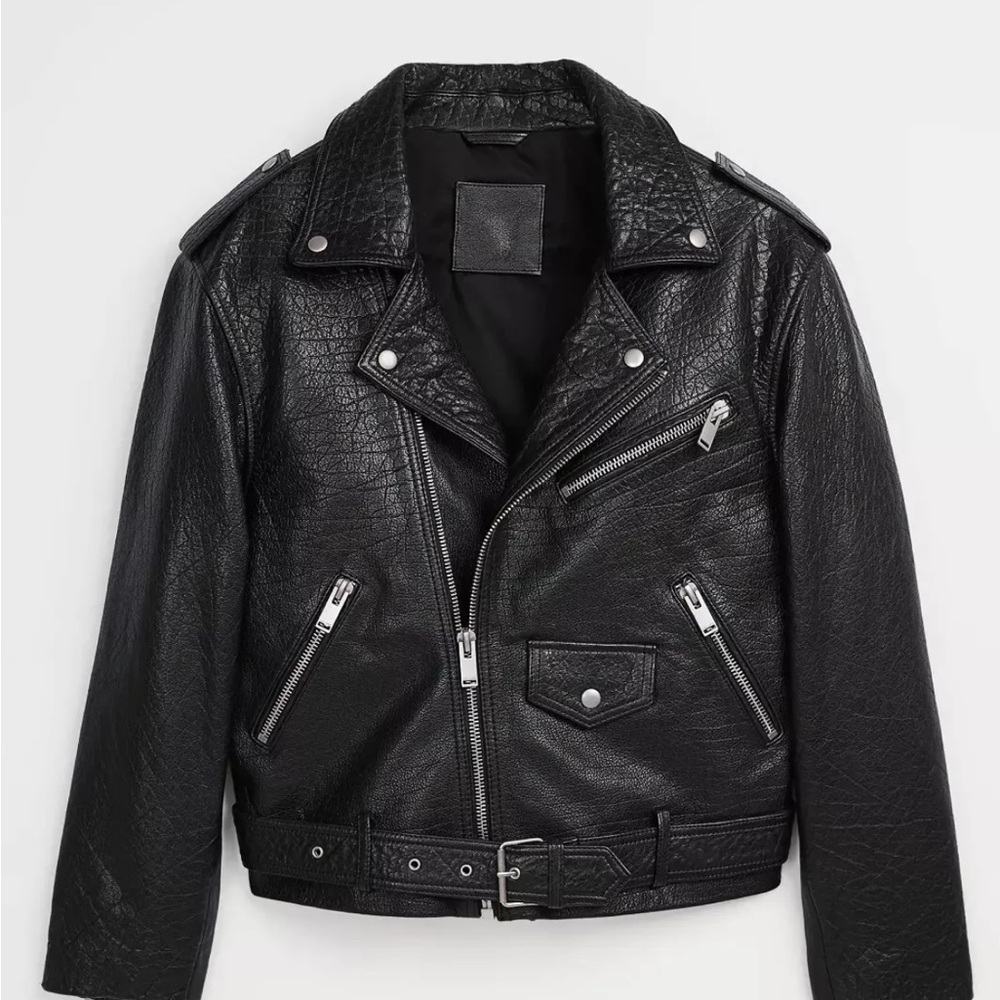 Zara Crop 100% Leather Biker Jacket